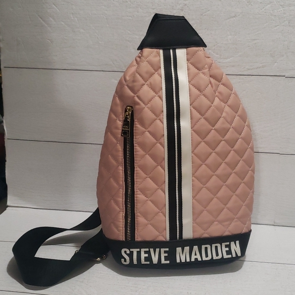Steve Madden old pink quilted crossbody backpack